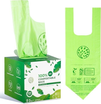 Sacs poubelles à poignées nouées compostables en boîte, écologiques