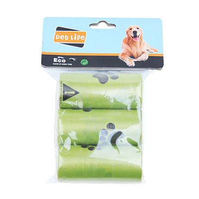 Bon prix 100% sans OGM, renouvelable à base de fécule de maïs, sacs de caca pour chiens à toit plat, étanche aux fuites en ligne