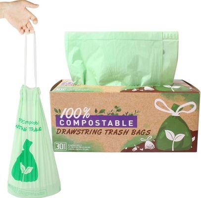 Sacs à ordures à corde à tirer compostables personnalisables avec boîte de distributeur